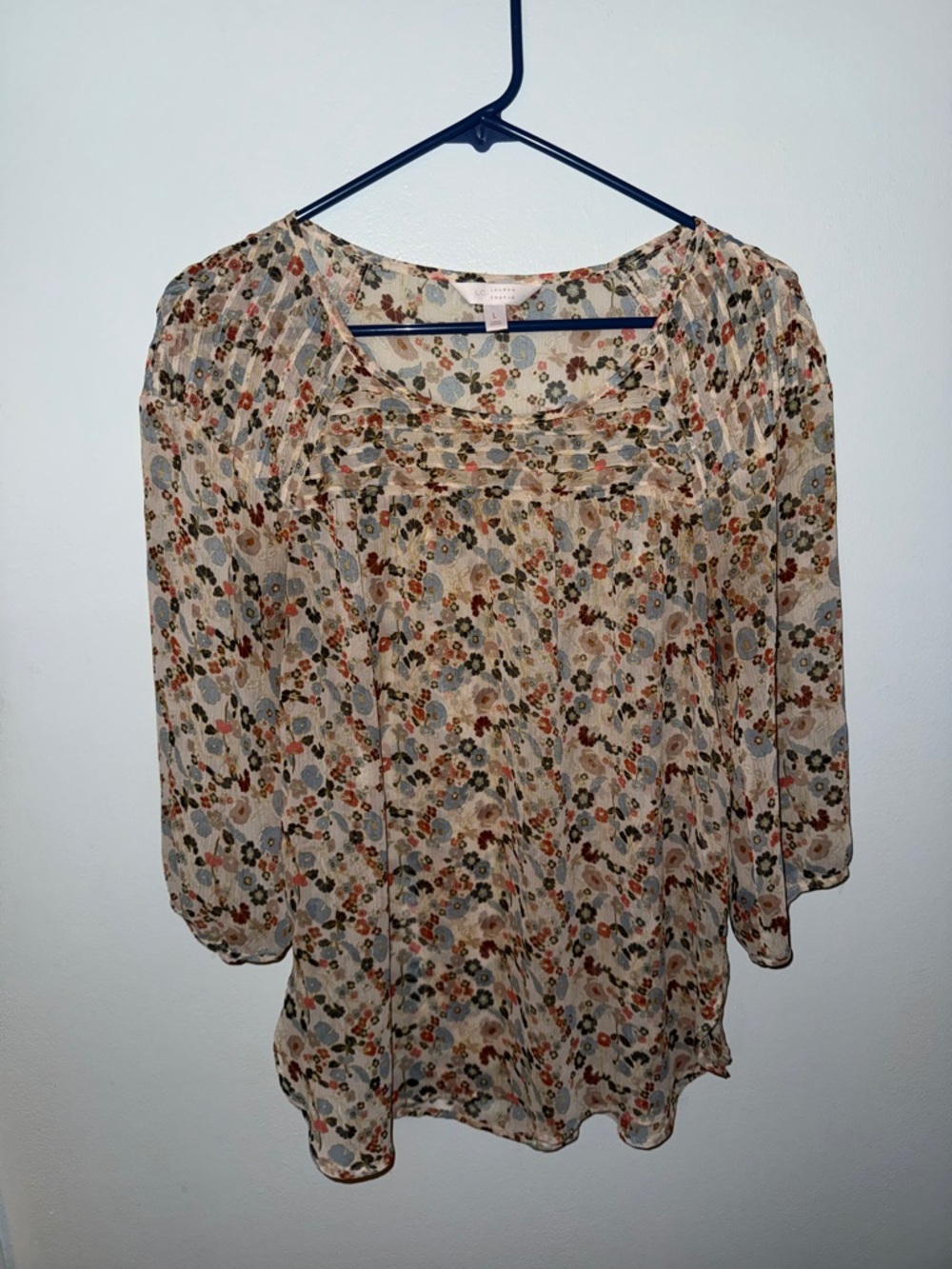 LC Lauren Conrad Beige Floral Boho Blouse